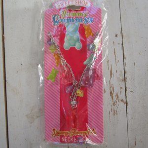 Y2K Gummy Bear Charm Necklace Silver Tone